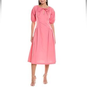 Shoshanna ladies POPPY MIDI DRESS 6 PINK coral poplin day resort Anthropologie